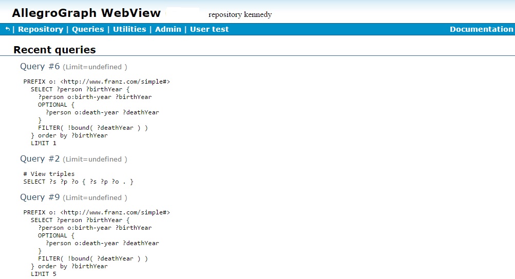 Recent Query Page